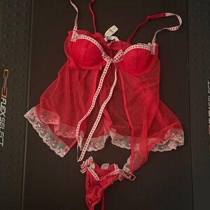 NWT!  Victoria’s Secret Red Lace Lingerie Set 34B